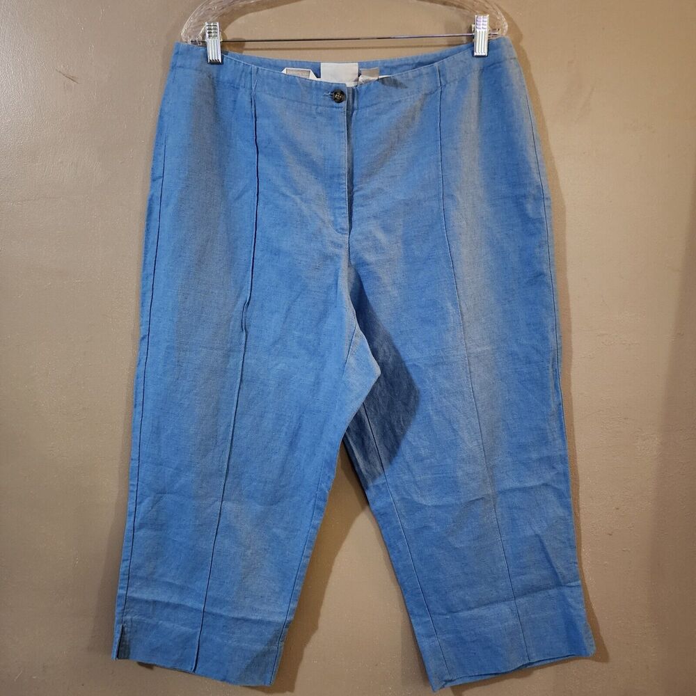 Liz Claiborne Sport Womens Michaela Capri Pants Size 16 Blue Linen Blend Tapered